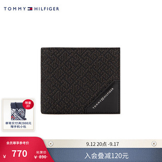 TOMMY HILFIGER24秋冬男装荔枝纹牛皮革商务休闲字母印花卡包钱包12773 黑色BDS OS