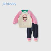 JELLYBABY儿童加绒套装薄绒潮宝宝秋装女宝女童两件套2024 玫粉 110CM