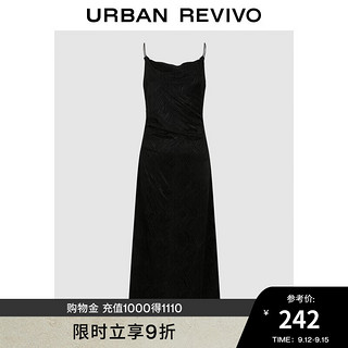 URBAN REVIVO 女士魅力不对称提花收腰吊带连衣裙 UWG740175 正黑 S