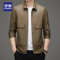 罗蒙(ROMON)皮衣男年秋季青年时尚棒球领短款男士皮外套 卡其 170