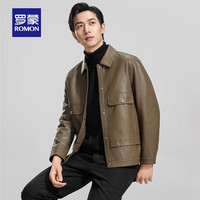 罗蒙男士时尚翻领短款PU皮衣2024秋季新款休闲百搭纯色夹克外套男 卡其 170 (适合90-120斤)