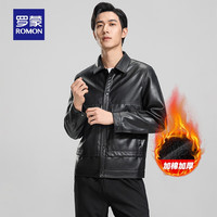 罗蒙皮衣男年秋季青年时尚棒球领短款男士皮外套 黑色 175
