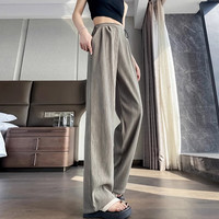 婧麒(JOYNCLEON)裤夏季薄款外穿不勒肚子小个子无托腹阔腿裤子冰丝长裤女 灰绿色-夏季薄款 L