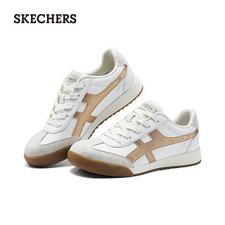 斯凯奇（Skechers）女鞋2024秋季德训鞋时尚软底休闲鞋撞色拼接板鞋 白色/玫瑰金色/WTRG 35.5