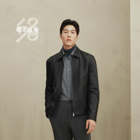 鄂尔多斯198024秋冬翻领拉链短外套男休闲皮衣夹克外套 黑 170/92A/M