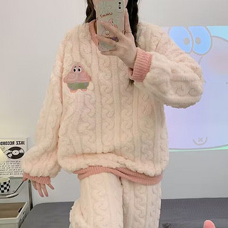 婧麒珊瑚绒家居服秋冬季加绒加厚装产后睡衣套装 派大星Jsy151443 XXL