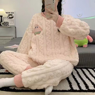 婧麒珊瑚绒家居服秋冬季加绒加厚装产后睡衣套装 派大星Jsy151443 XXL