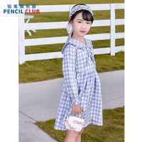 铅笔俱乐部童装2024秋装女童连衣裙中大童海军风长袖格子裙儿童长袖裙子 粉紫 170cm