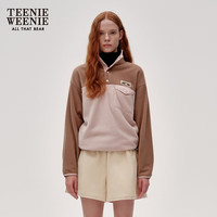 Teenie Weenie小熊2024年秋季撞色双面摇粒绒卫衣柔软短款外套 浅卡其色 170/L