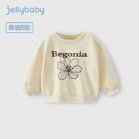 JELLYBABY秋装女童绒衫套头卫衣字母花朵印花2024中大童童装圆领运动服