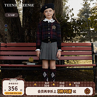 Teenie Weenie Kids小熊童装24秋冬女童短款格纹圆领羊毛毛衣 藏青色 160cm