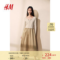 H&M女装2024秋季喇叭裙摆连衣裙1254943 米色 155/80 XS