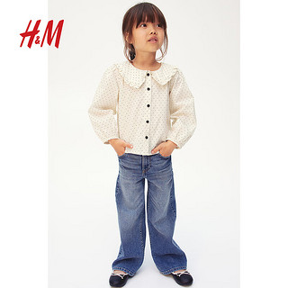 H&M2024秋季童装女童衬衫透气梭织棉质有领上衣1235015 奶油色/波点 120/60 5-6Y