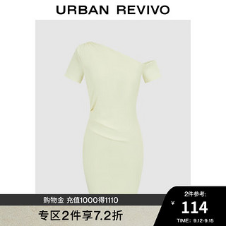 URBAN REVIVO UR2024夏季女装辣妹不对称露肩修身显瘦连衣裙UWG740138 粉白 M