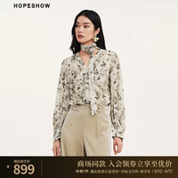 红袖商场同款设计感复古印花衬衫秋季2024新款女装气质V领时尚上衣 米底花611