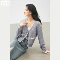 2024春装减龄撞色钩边工艺针织开衫女式V领短款毛衣外套
