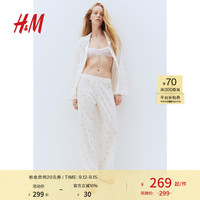 H&M女士家居服2024秋季新款棉质印花汗布睡衣套装1236614 白色/蝴蝶结 155/80