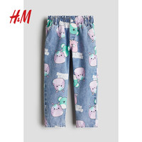 H&M童装大童女童2024秋季休闲版纸袋牛仔裤1231687 牛仔蓝/SquishMallows 110/50