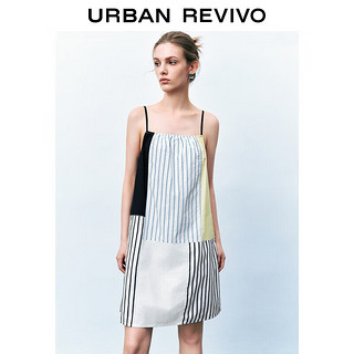 URBAN REVIVO UR2024秋季新款女装甜美撞色条纹拼接吊带连衣裙UWU740095