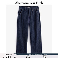 ABERCROMBIE & FITCH女装 24秋季复古美式水洗宽松阔腿牛仔裤KI155-4747 深靛蓝色 27S (155/72A)短版