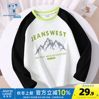 真维斯童装2024秋季 潮流时尚印花纯棉撞色插肩袖长TJU 黑2010 130cm