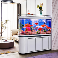 AODELI 澳得立 子弹头生态鱼缸大型落地超白客厅免换水家用屏风隔断水族箱 轻奢白/底过滤 100x40x158cm 二开门