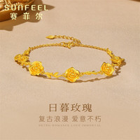 赛菲尔黄金手链女足金999.9复古玫瑰花金链子可调节约20cm