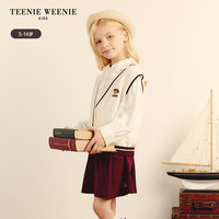 Teenie Weenie Kids小熊童装24秋季女童刺绣V领针织马甲毛衣 乳白色 130cm