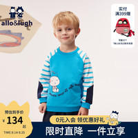 allo&lugh【音乐俱乐部】阿路和如2024秋季男童针织卫衣T恤圆领上衣 蓝色  130cm