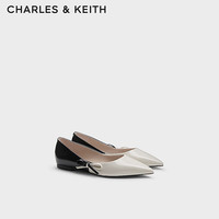 CHARLES&KEITH24冬季CK1-70580247尖头蝴蝶结平底芭蕾舞鞋女 粉白色Chalk 39