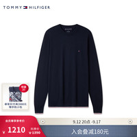 TOMMY HILFIGER【丝棉混纺】24秋冬男装红白蓝条纹镶边圆领毛衣针织衫36520 藏青色DW5 S