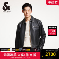 杰克·琼斯(JACK&JONES)冬季时尚潮流百搭舒适直筒外套拉链翻领皮衣夹克男224410003 E40黑色 175/96A/M