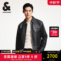 杰克·琼斯（JACK&JONES）冬季时尚潮流百搭舒适直筒外套拉链翻领皮衣夹克男224410003 E40黑色 175/96A/M