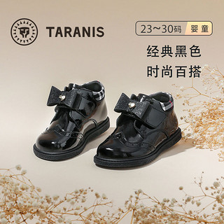 百亿补贴：TARANIS 泰兰尼斯 女童小皮鞋秋季新款儿童黑色皮鞋宝宝单鞋软底低帮演出鞋