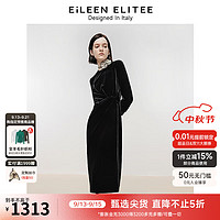 朗姿欧洲EiLEEN ELITEE2024冬裙子复古丝绒收腰中长款连衣裙 黑色 L