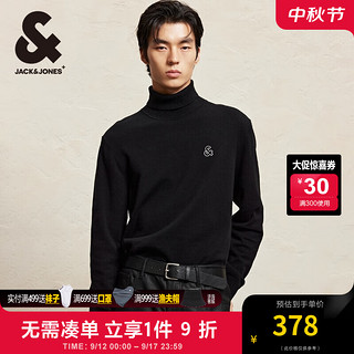 杰克·琼斯（JACK&JONES）秋季时尚潮百搭纯色含棉毛衣刺绣logo高领针织衫男224324019 S03 黑色 185/104A/XL