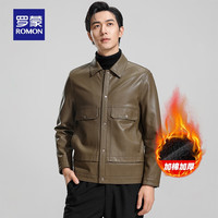罗蒙皮衣男年秋季青年时尚棒球领短款男士皮外套 卡其 175