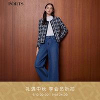 PORTS宝姿女装2024秋季tweed系列圆领花呢外套LT9K031UXF018 丈青混色 M