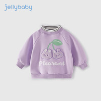 JELLYBABY女童加绒卫衣不倒绒小儿童高领假两件刺绣印花秋装上衣服