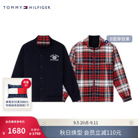 TOMMY HILFIGER24秋冬童装男双面穿学院风格纹立领运动夹克TH2432191 藏青色/红色格纹654 M/150cm