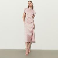 2024夏季新中式粉色旗袍国风裙子改良旗袍短袖缎面连衣裙女