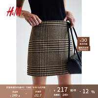 H&M女装2024秋季迷你半身裙1245508 米色/格纹 155/60