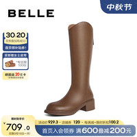 百丽粗跟增高小V弹力靴女2024冬季新款显瘦时尚靴B2134DG4预售