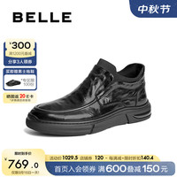 百丽一脚蹬休闲皮鞋男2024冬新商场同款牛皮商务短靴加绒8MP02DD4