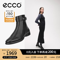 爱步(ECCO)靴子女 24年冬季简约气质时尚百搭牛皮粗跟短靴女 雕塑222353 黑色22235301001 40