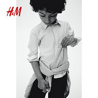 H&M2024秋季童装大童男童长袖棉质衬衫1209140 白色/米色条纹 135/68