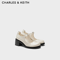 CHARLES&KEITH24秋浅口一字扣圆头粗跟玛丽珍鞋女士CK1-60920384 粉白色Chalk 35