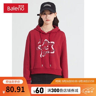 Baleno 班尼路 基础款短款连帽上衣女士2024秋季修身显瘦休闲风卫衣潮 车厘子红-涂鸦星星星 S