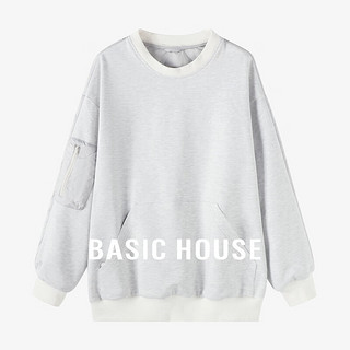 Basic House/百家好撞色休闲百搭冬季设计感长袖套头保暖羽绒服女 灰色 S （90-120斤）