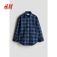 H&M童装男童衬衫2024秋季长袖棉质梭织衬衫上衣1209140 深蓝色/格纹 110/60 4-5Y